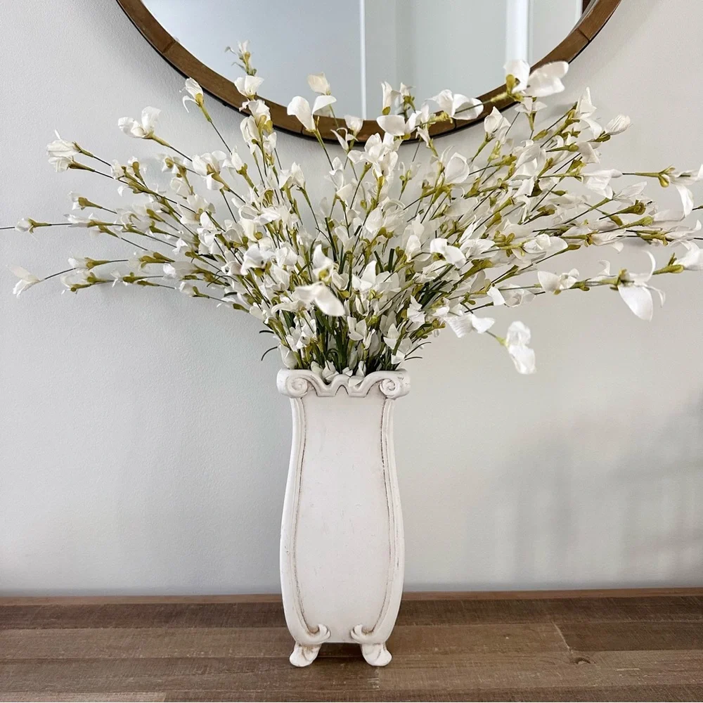 Elegant White Vintage Ceramic Classic Floral Vase Scroll 10.5 inches X 4 inches